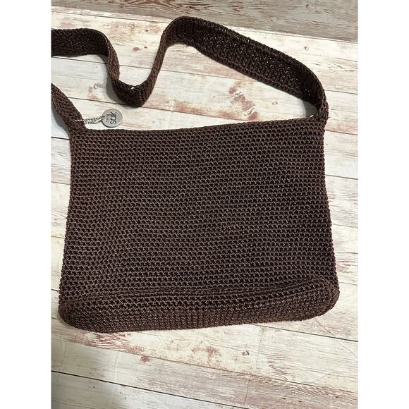 The SAK Knit Crochet Purse Chocolate Brown Vegan Handbag Shoulder Bag - Picture 2 of 7